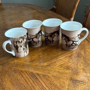 Unbranded BLM Wild Horses set of 4 Mugs BLM Gary Leppart rare!